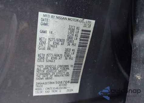 2019 Nissan Titan Sv from USA, damaged, VIN 1N6AA1E59KN508708